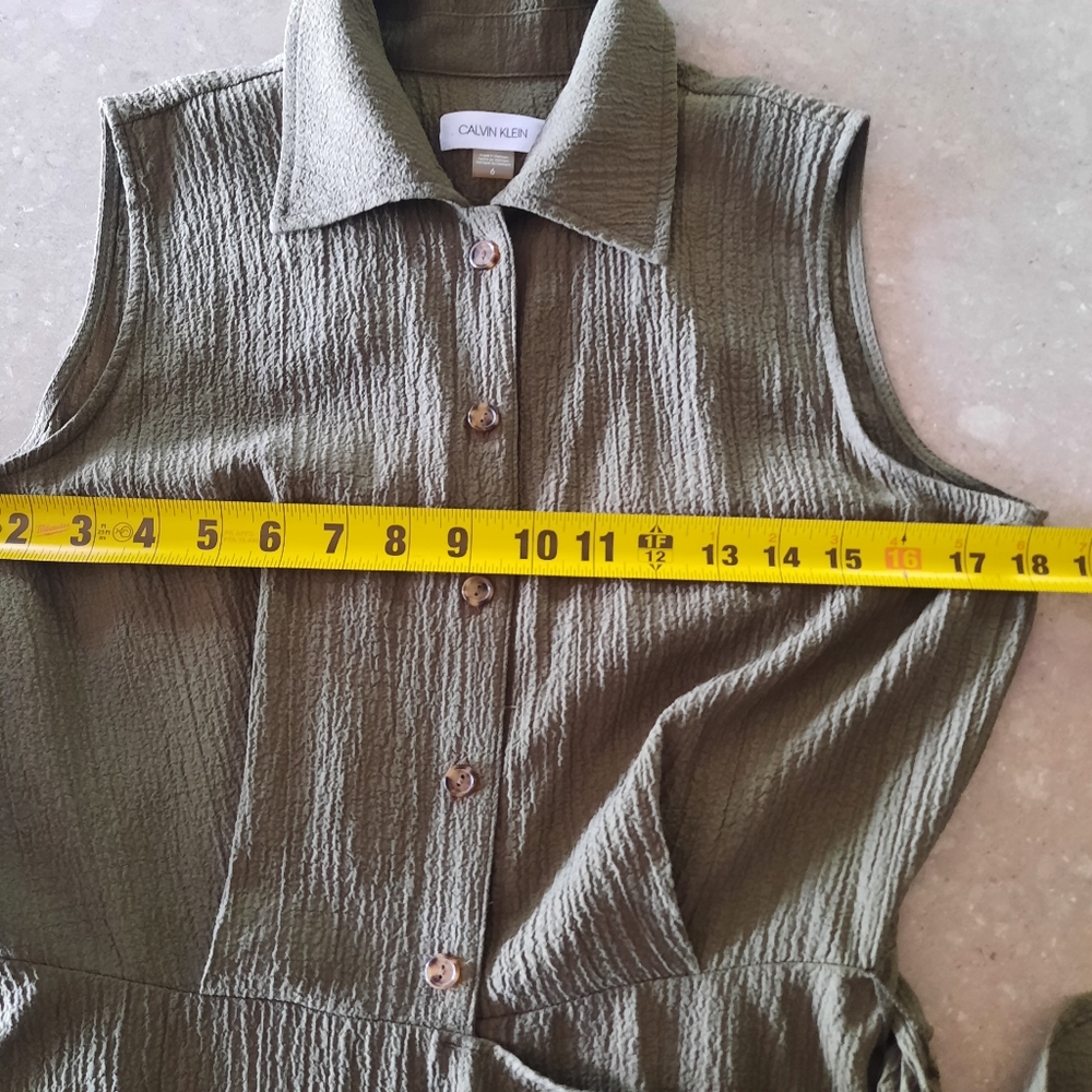 Calvin Klein Faux Wrap Dress Size 6 Army Olive Green Side Tie Minimalist - Picture 7 of 16